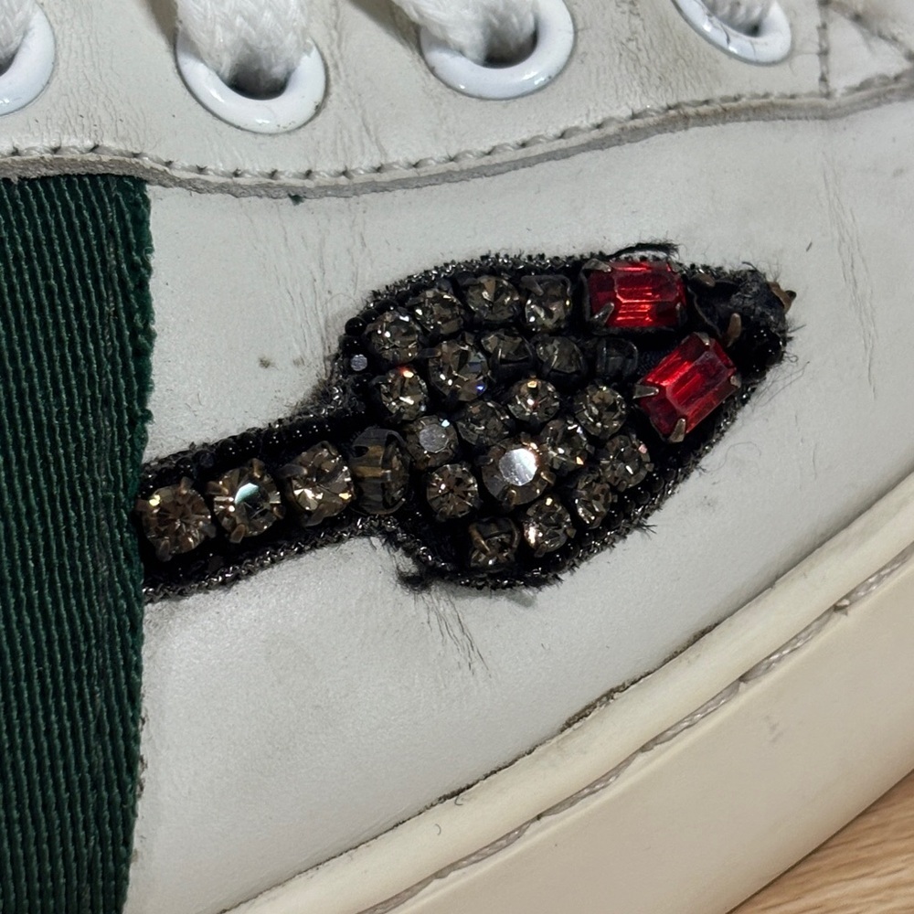 Gucci Ace Crystal Arrow Sneakers White Leather Sz 38 US 8 - Picture 10 of 11